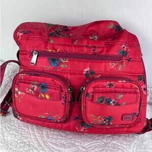 Lug Women's Red Floral Print Convertible Backpack to Purse Vacation Travel Bag